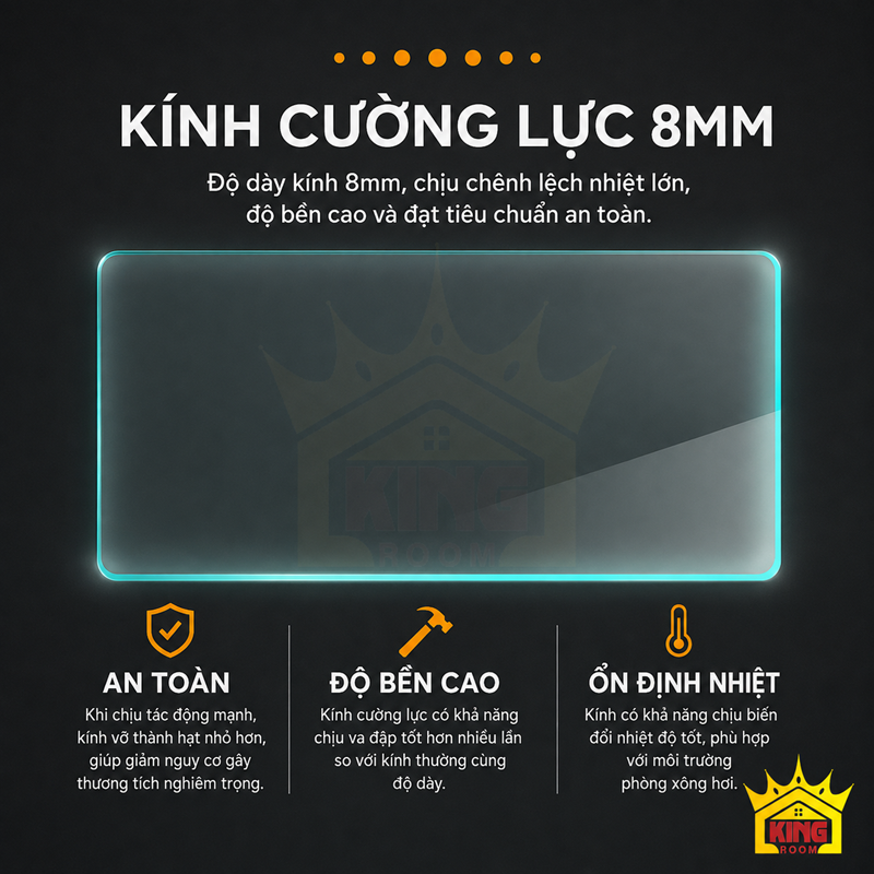 Kính cường lực 8mm dùng cho phòng xông hơi hồng ngoại gia đình