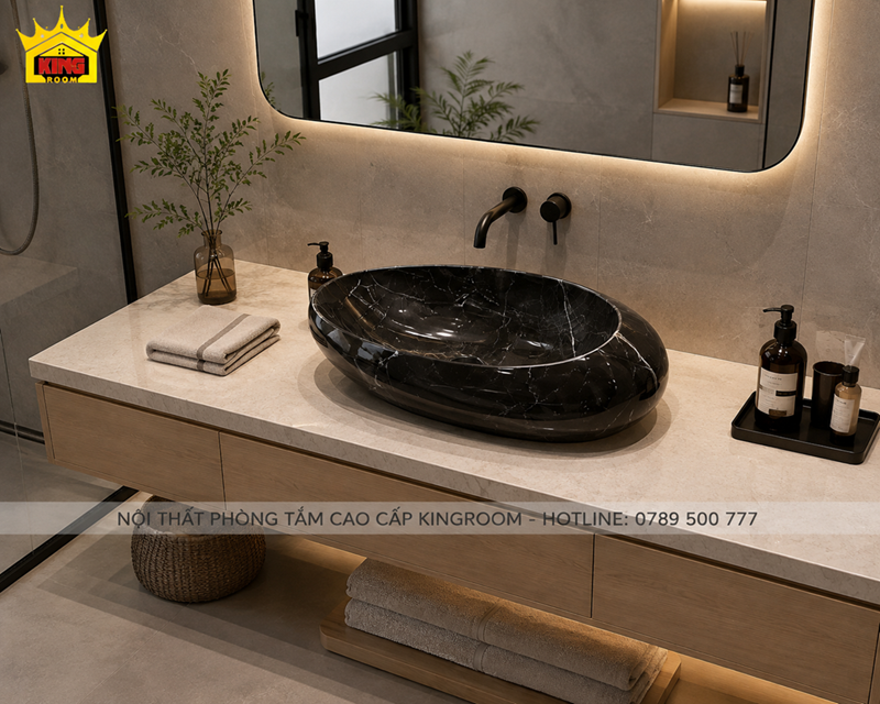 Lavabo đá Granite hình giọt nước GK01 trong phòng tắm hiện đại