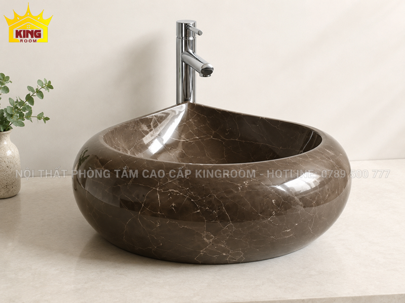 Lavabo đá Granite nâu vân trắng hình giọt nước GK02