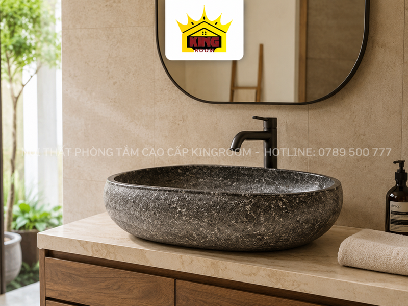 Lavabo đá Granite Kingroom lắp thực tế trong phòng tắm