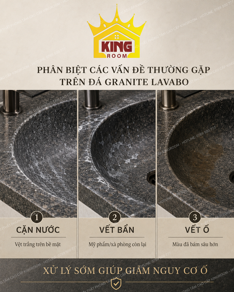 Phân biệt cặn nước và vết ố trên lavabo Granite