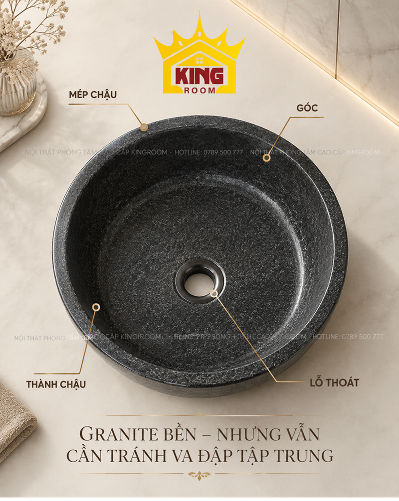 Các vị trí lavabo Granite cần tránh va đập mạnh