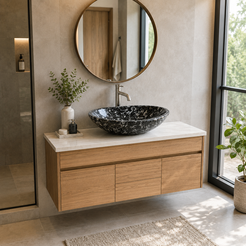 Lavabo Granite GR01 dài 600 mm trong phòng tắm hiện đại