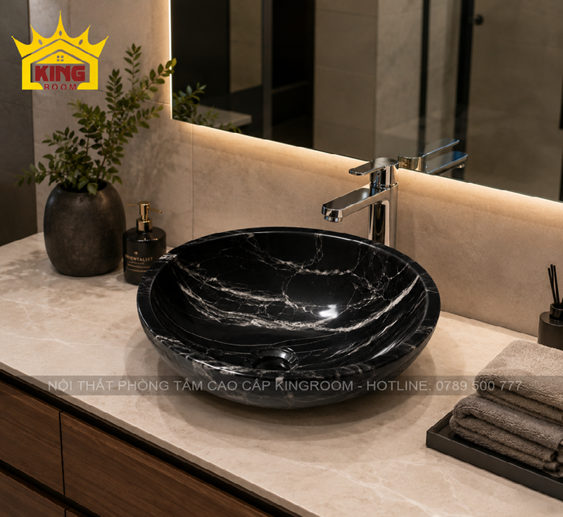 Lavabo Granite đen vân trắng GRS01 trong phòng tắm hiện đại