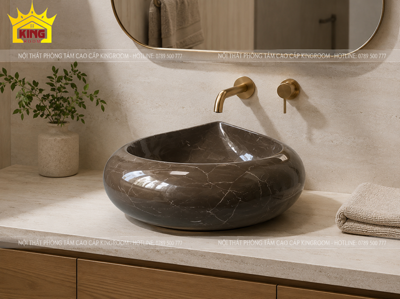 Lavabo Granite nâu GK02 trong phòng tắm phong cách sang trọng