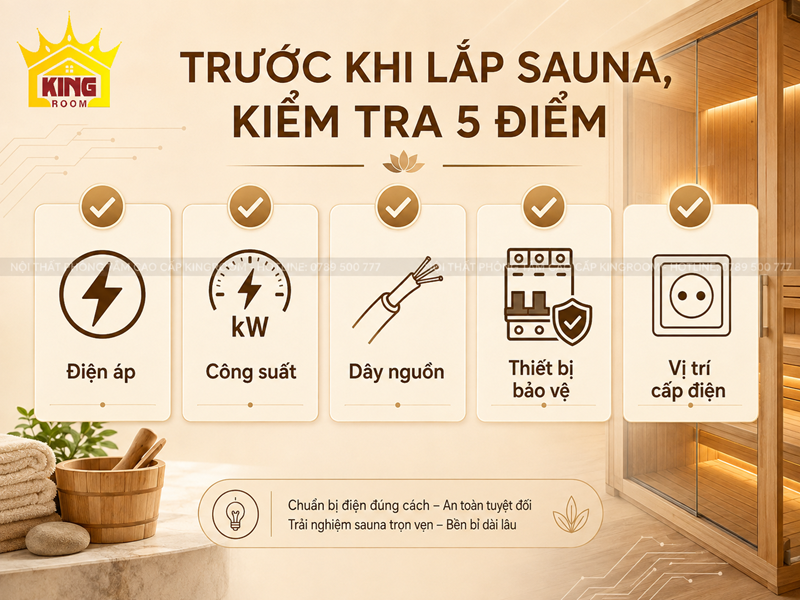 Các yêu cầu cần kiểm tra về nguồn điện trước khi lắp phòng sauna