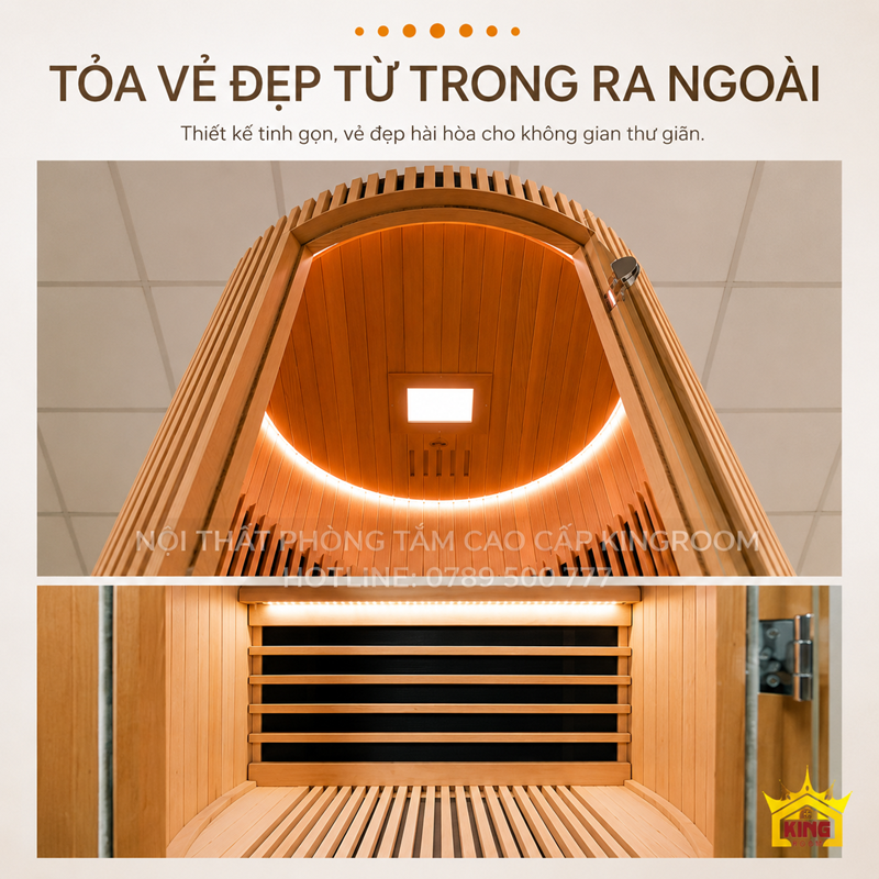 Nội thất phòng xông hơi hồng ngoại toàn phổ bằng gỗ tự nhiên