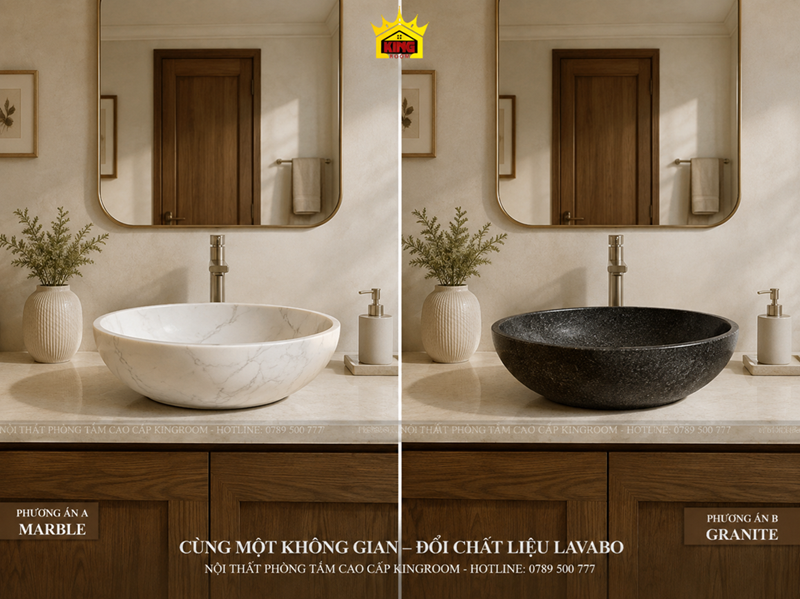 Phối cảnh phòng tắm sử dụng lavabo Marble và Granite