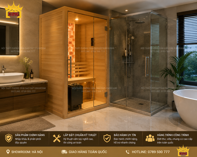 Phòng sauna gia đình lắp đặt trong không gian nhà ở