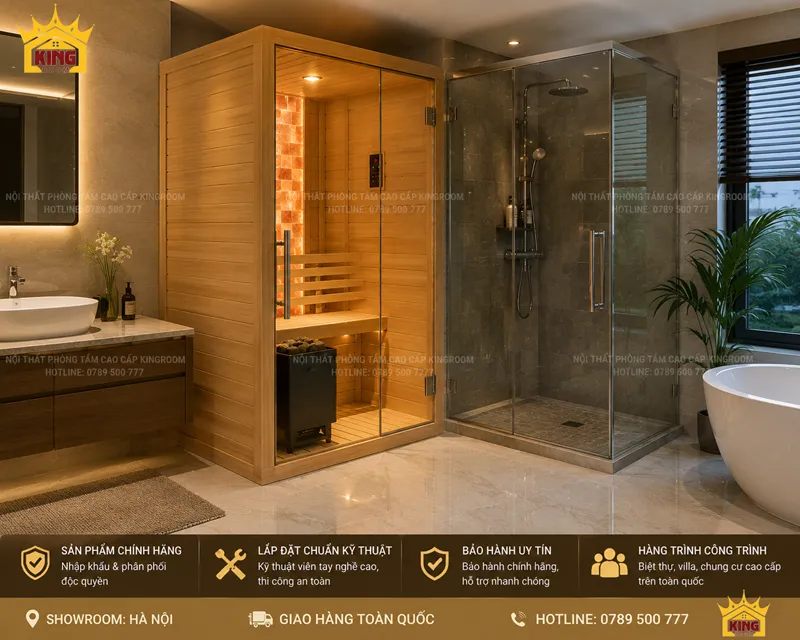 Phòng sauna gia đình lắp đặt trong không gian nhà ở