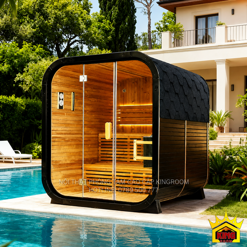 Phòng sauna ngoài trời KR-SN01 cạnh hồ bơi biệt thự