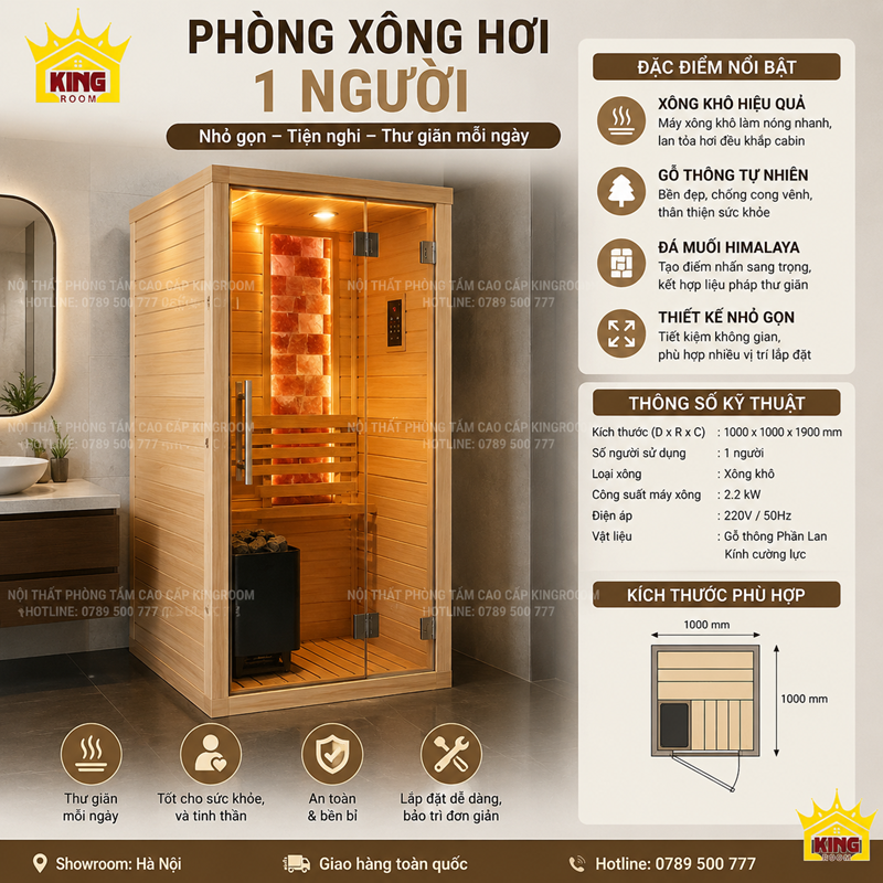 Phòng xông hơi gia đình 1 người nhỏ gọn lắp tại nhà