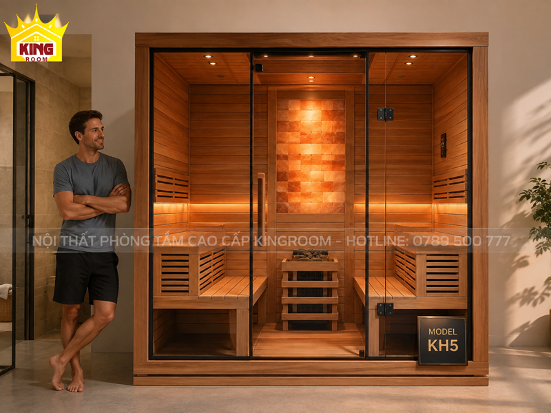 Phòng xông KH5 với thiết kế gỗ và kính cường lực