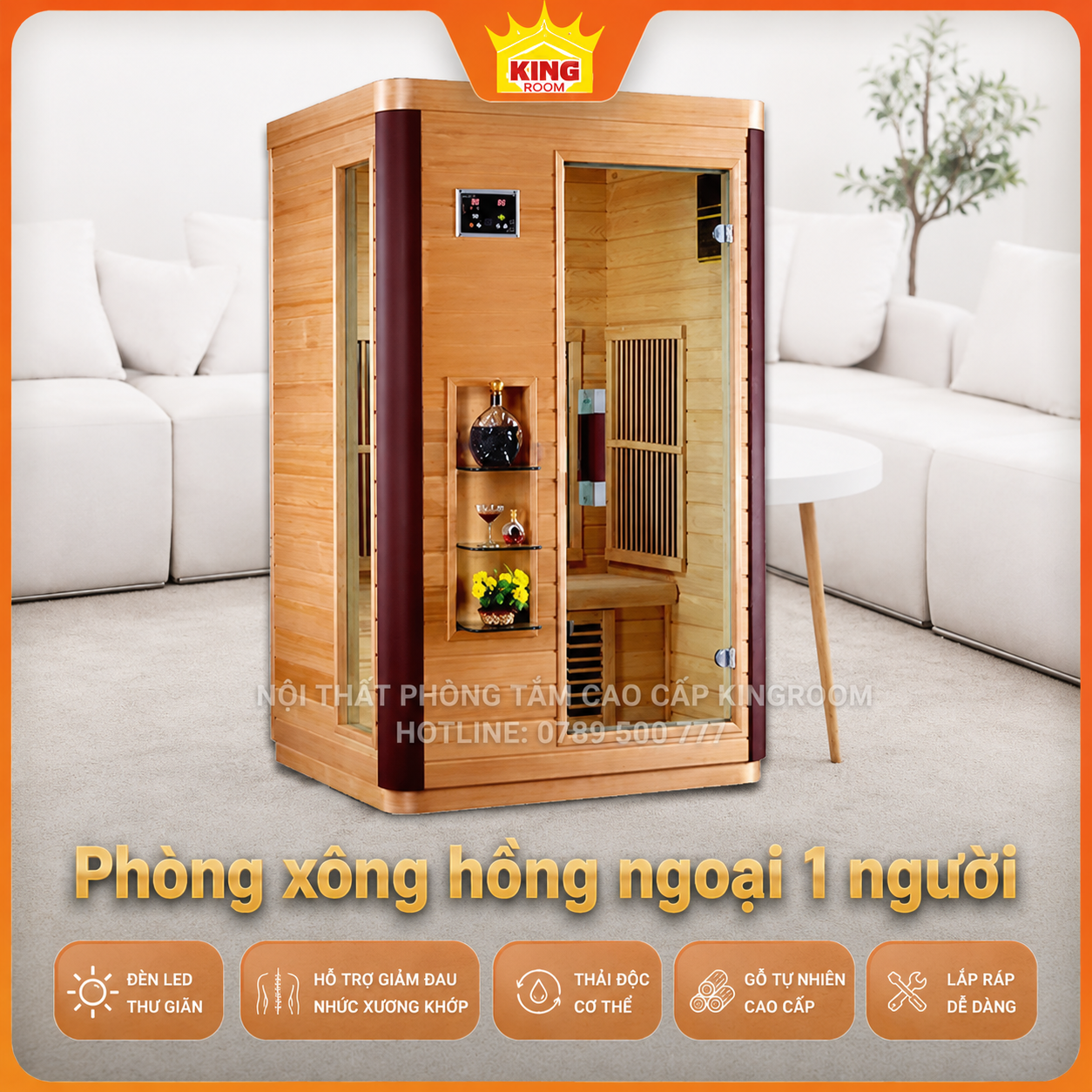 Phòng xông hơi hồng ngoại 1 người bằng gỗ dành cho gia đình
