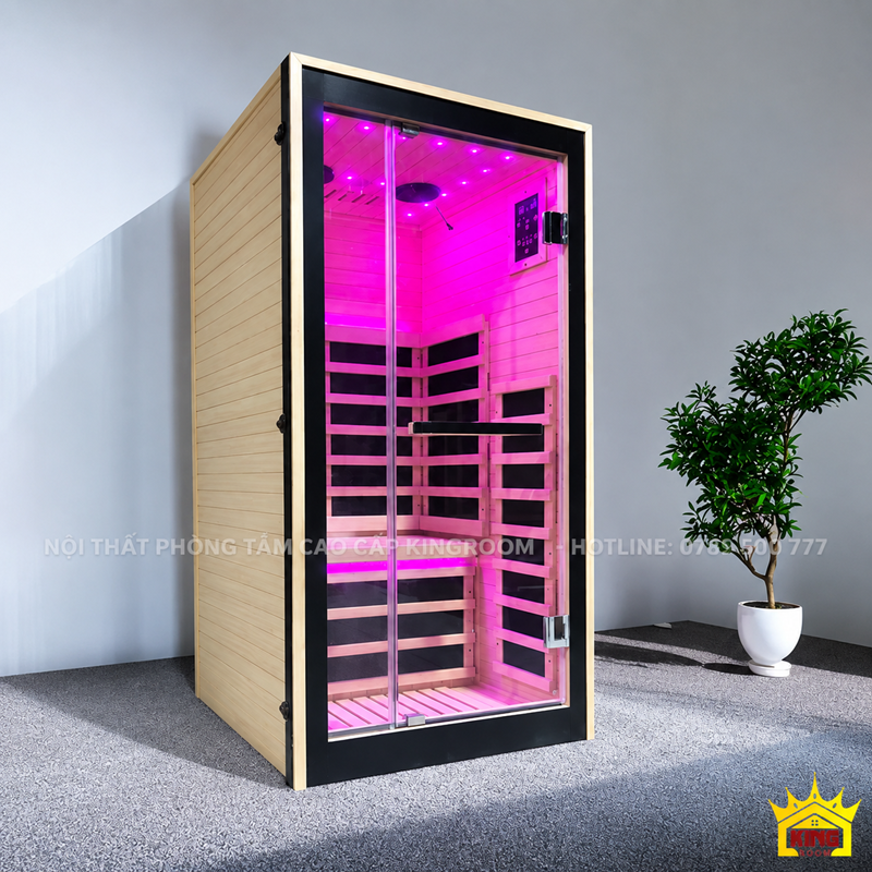Phòng xông hơi hồng ngoại 1 người khung đen nhìn từ góc nghiêng