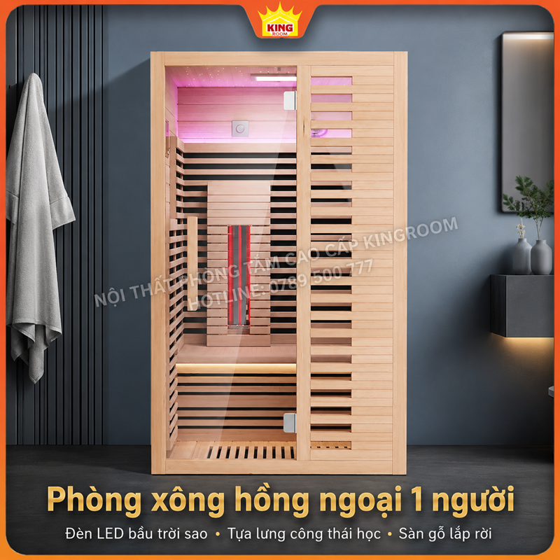 Phòng xông hơi hồng ngoại 1 người KingRoom thiết kế cabin gỗ nhỏ gọn