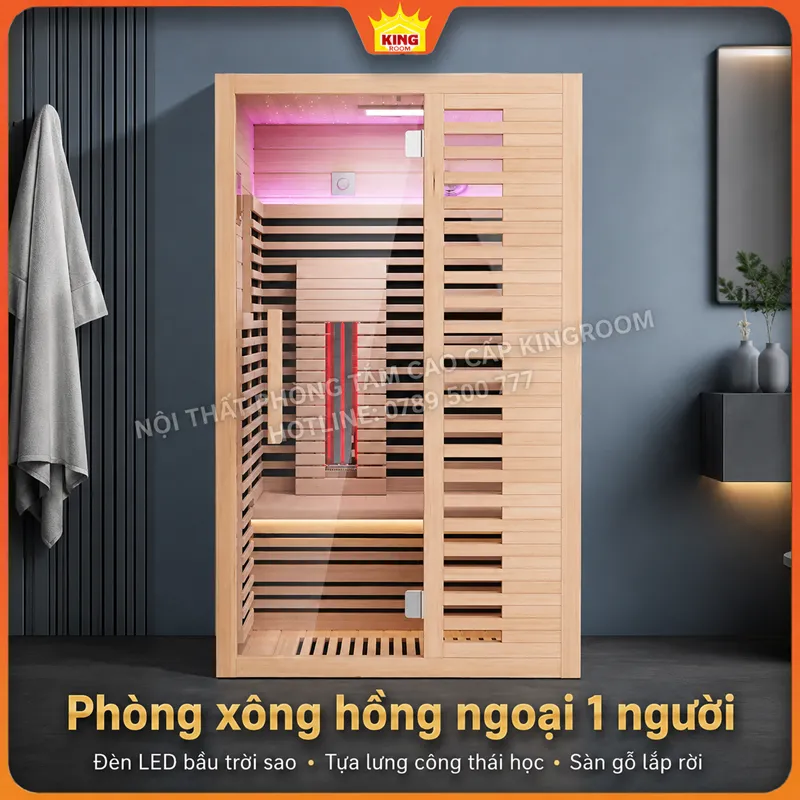 Phòng xông hơi hồng ngoại 1 người KingRoom thiết kế cabin gỗ nhỏ gọn