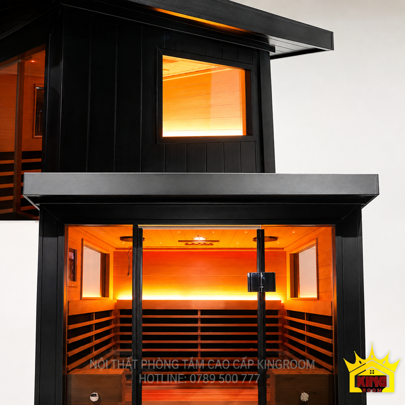Thiết kế khung đen kết hợp nội thất gỗ tạo vẻ hiện đại và ấm áp.