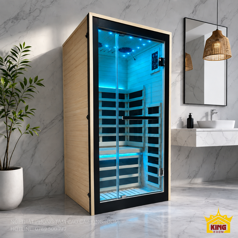 Phòng xông hồng ngoại 1 người trong phòng tắm hiện đại