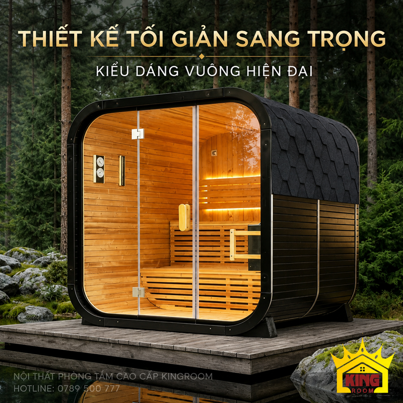 Phòng xông hơi ngoài trời gỗ tuyết tùng đặt giữa không gian sân vườn