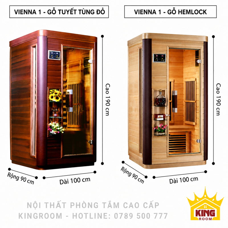 Phòng xông hơi Vienna 2 người kích thước 120x100x190 cm