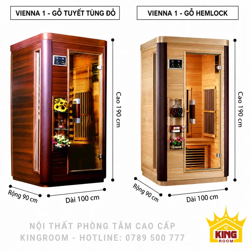 Phòng xông hơi Vienna 2 người kích thước 120x100x190 cm