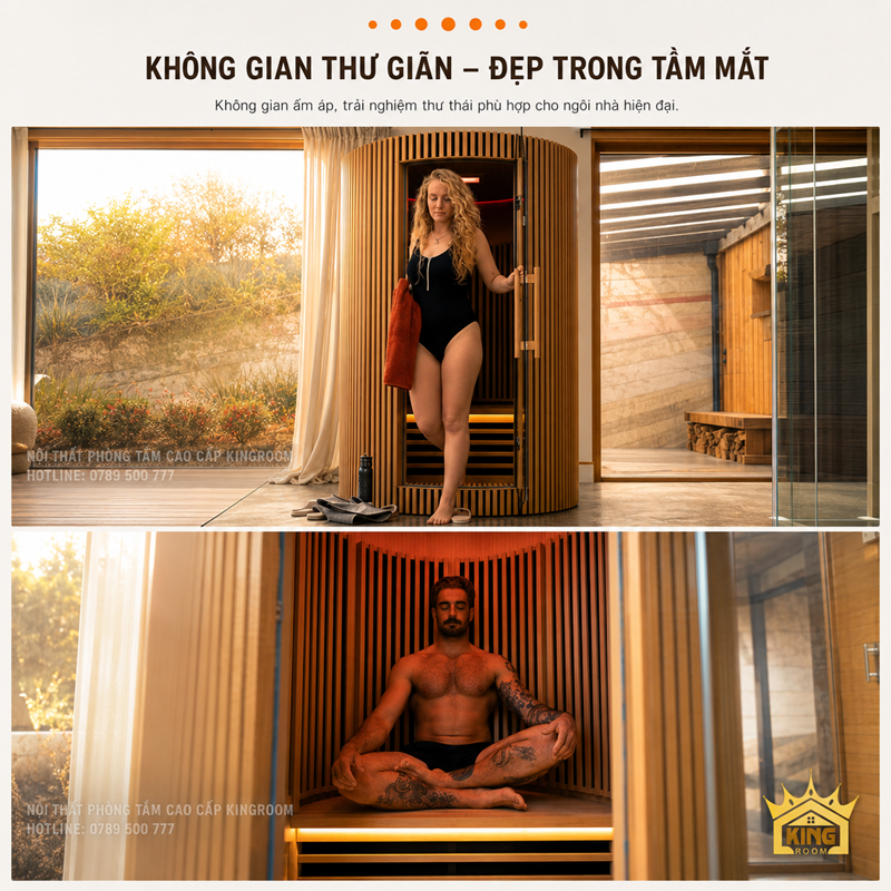 Phòng xông hồng ngoại gia đình bố trí trong không gian nội thất hiện đại