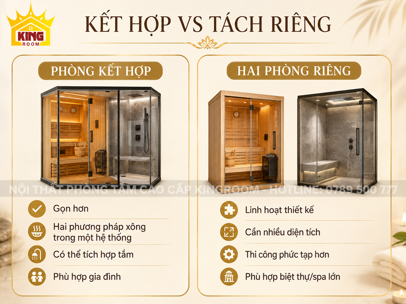 So sánh phòng xông hơi kết hợp với hai phòng xông riêng
