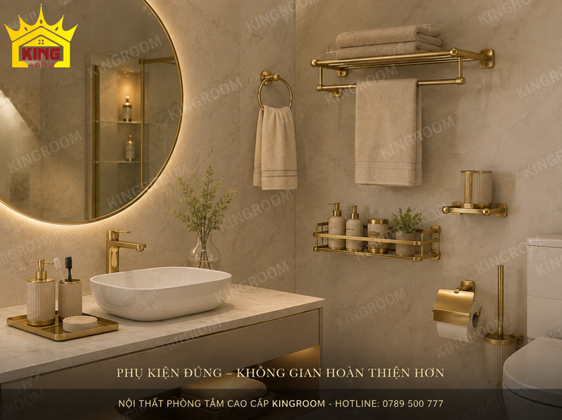 Phụ kiện phòng tắm cao cấp Kingroom trong không gian hoàn thiện