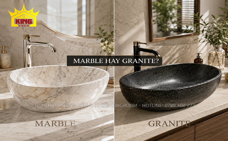 So sánh lavabo đá Marble và Granite