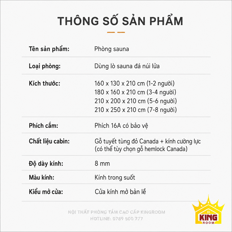 Thông số phòng xông hơi gia đình ngoài trời KR-SN01