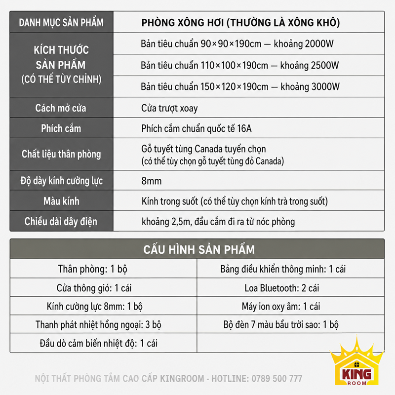 Thông số kỹ thuật phòng xông hơi hồng ngoại toàn phổ