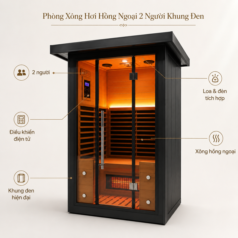 Thông số kỹ thuật phòng xông hơi hồng ngoại 2 người khung đen