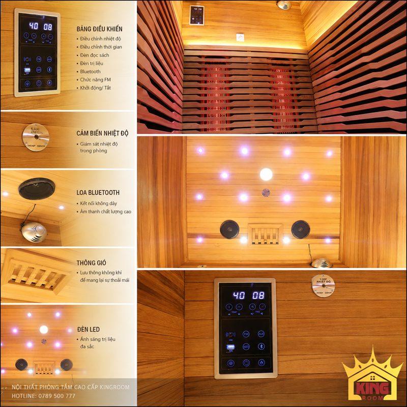 Bảng điều khiển cảm biến Bluetooth và đèn LED phòng xông hơi hồng ngoại 1 người