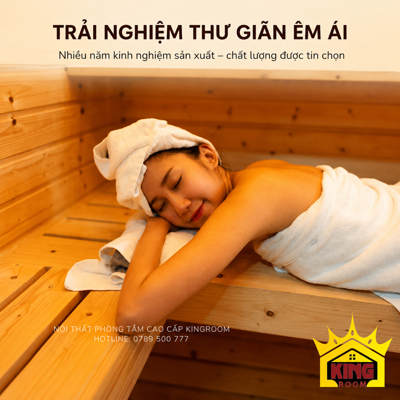Người dùng thư giãn trong phòng xông hơi hồng ngoại bằng gỗ