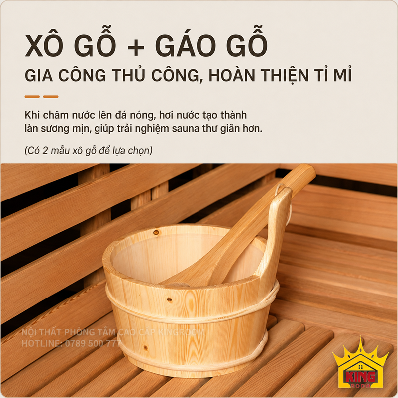 Xô gỗ và gáo gỗ dùng trong phòng sauna KR-SN01