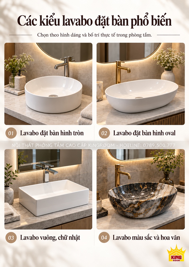 Minh họa chậu đặt bàn tròn, oval, chữ nhật và hoa văn