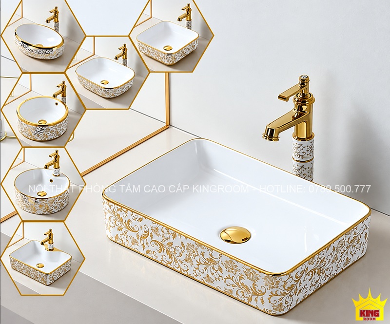 Chậu sứ hoa văn phối với vòi trang trí