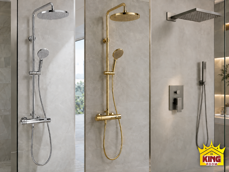 Các loại vòi sen tắm Kingroom gồm sen cây, sen mạ vàng và sen âm tường