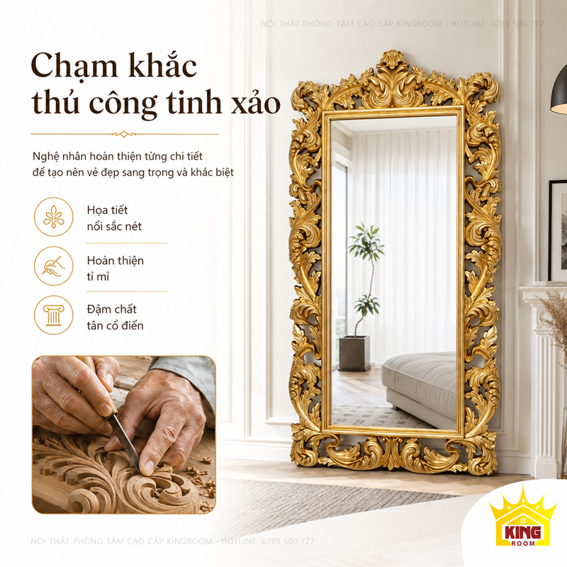 Chạm khắc khung gỗ gương cổ điển toàn thân GCT06