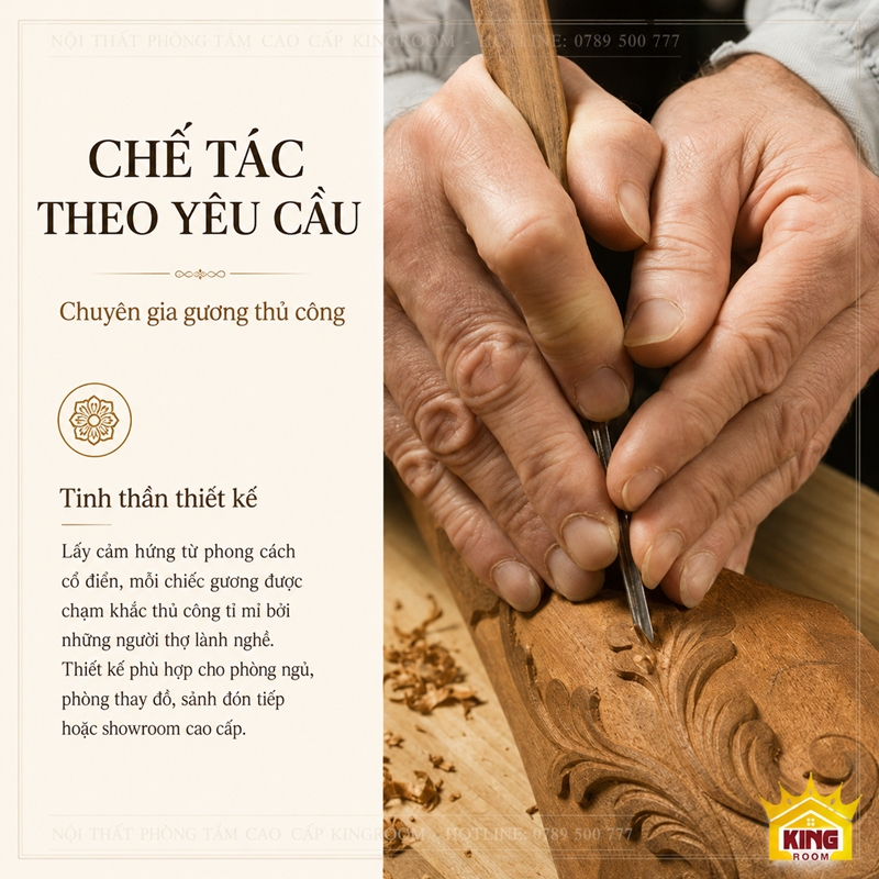 Chế tác khung gỗ gương cổ điển toàn thân phù điêu GCT05