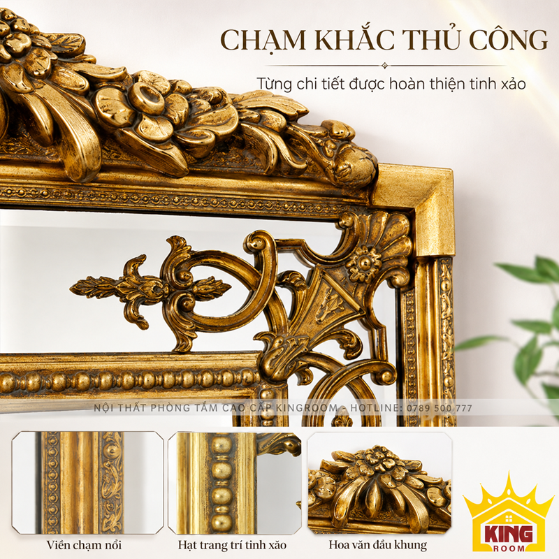 Chi tiết chạm khắc thủ công trên khung gương toàn thân cổ điển A170