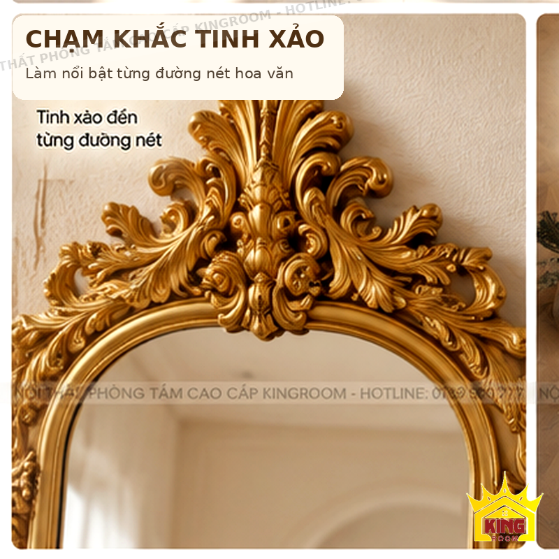 Chi tiết chạm khắc trên khung gương đứng tân cổ điển GCT09