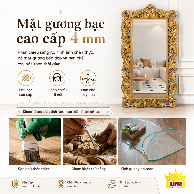 Mặt gương bạc 4mm của gương cổ điển toàn thân GCT06