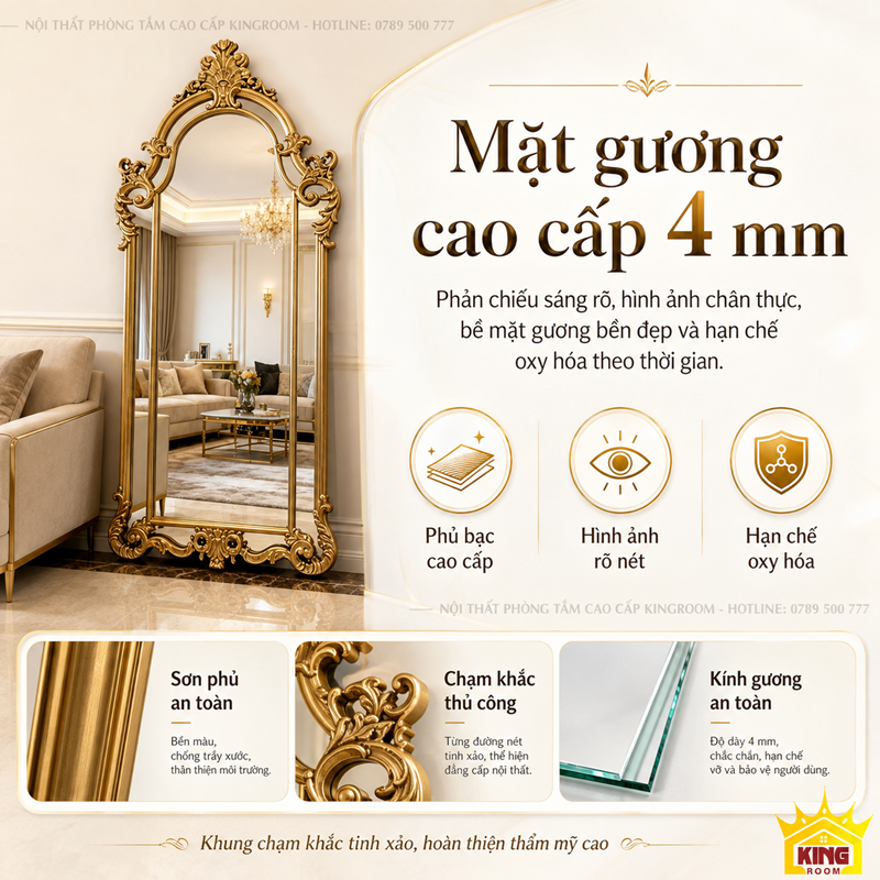 Mặt gương bạc 4mm của gương cổ điển toàn thân GCT07