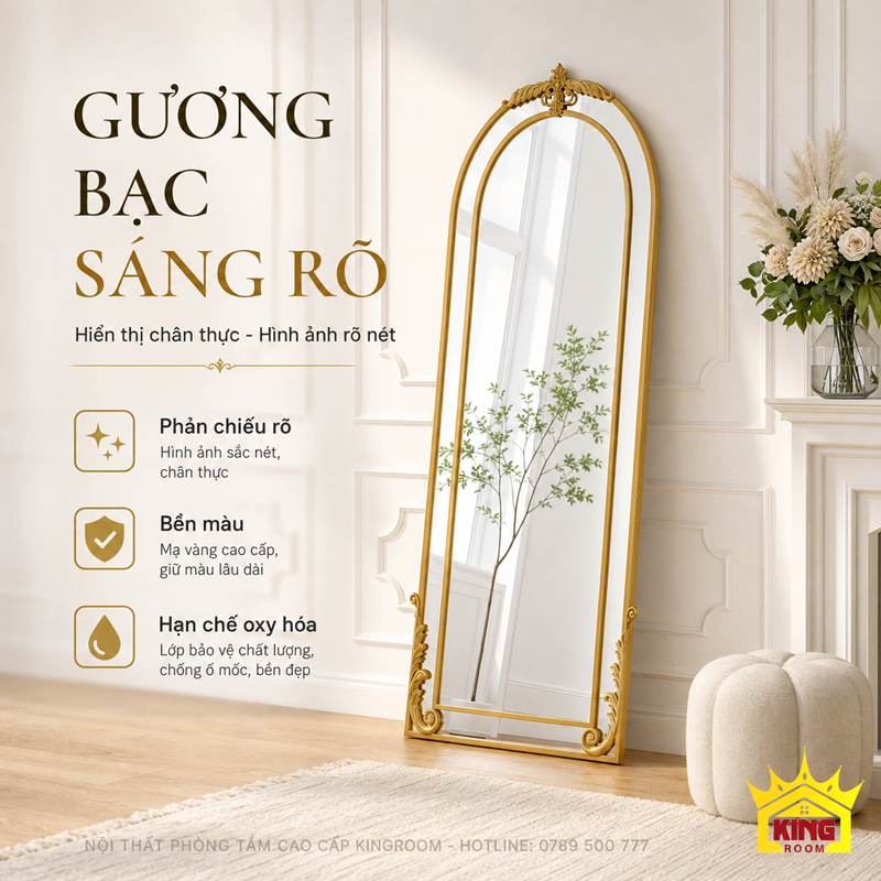 Mặt gương bạc sáng rõ của gương toàn thân cổ điển GTT02