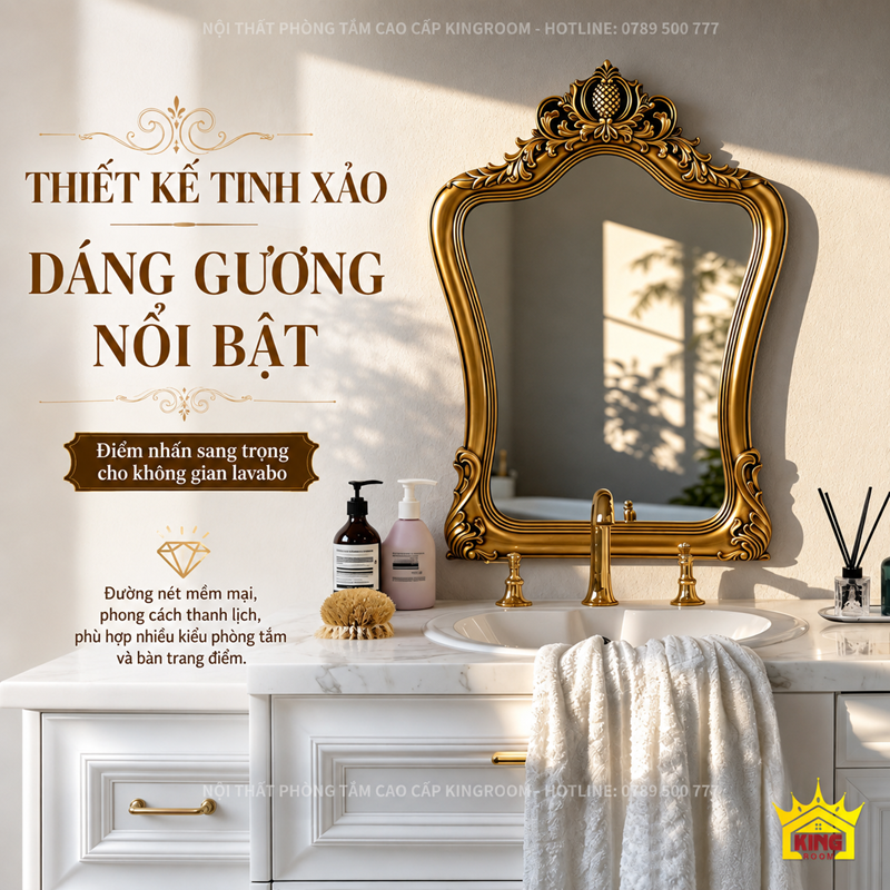 Gương cổ điển phòng tắm 834A ứng dụng trong không gian lavabo sang trọng