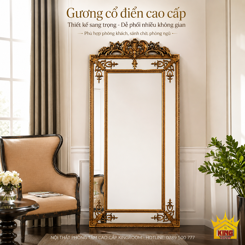 Gương cổ điển cao cấp A170 phù hợp phòng khách sảnh chờ phòng ngủ