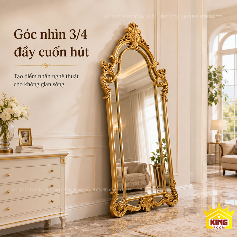 Góc nghiêng gương cổ điển dáng vòm GCT07 khung vàng