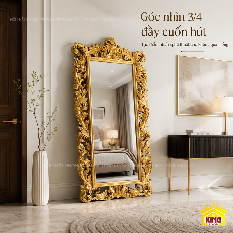 Góc nghiêng gương cổ điển GCT06 khung vàng chạm hoa